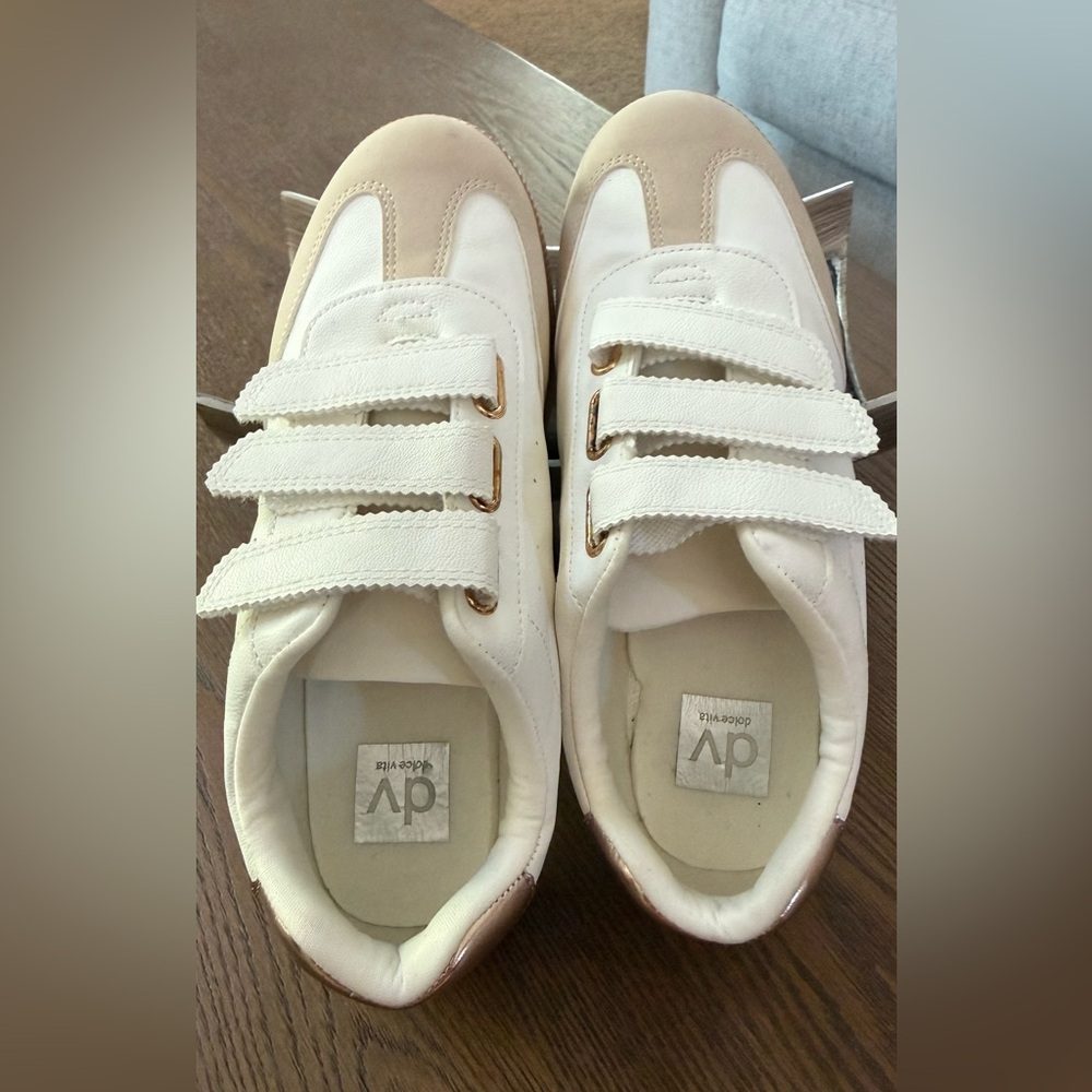 Dolce Vita White and Light Pink Velcro Sneakers